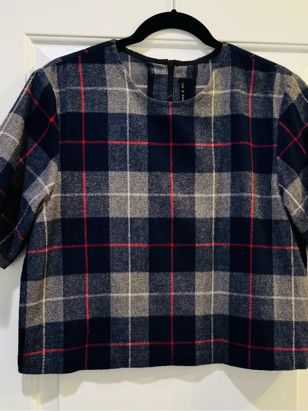 rag & bone Navy, Gray and Red Plaid Long-Sleeve Top